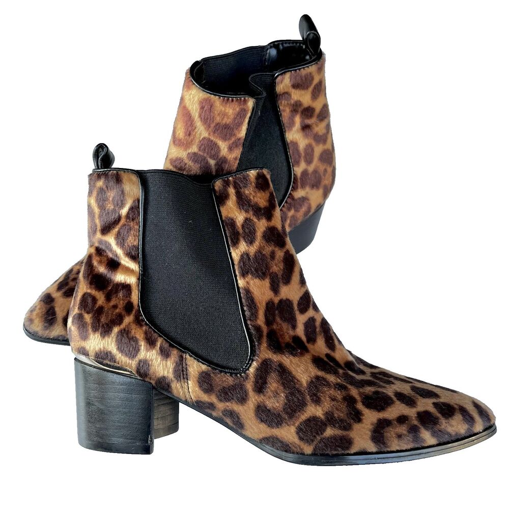 NINE WEST Hartyn Leopard Ankle Boots Pointed Toe Slip-on Booties Size 8